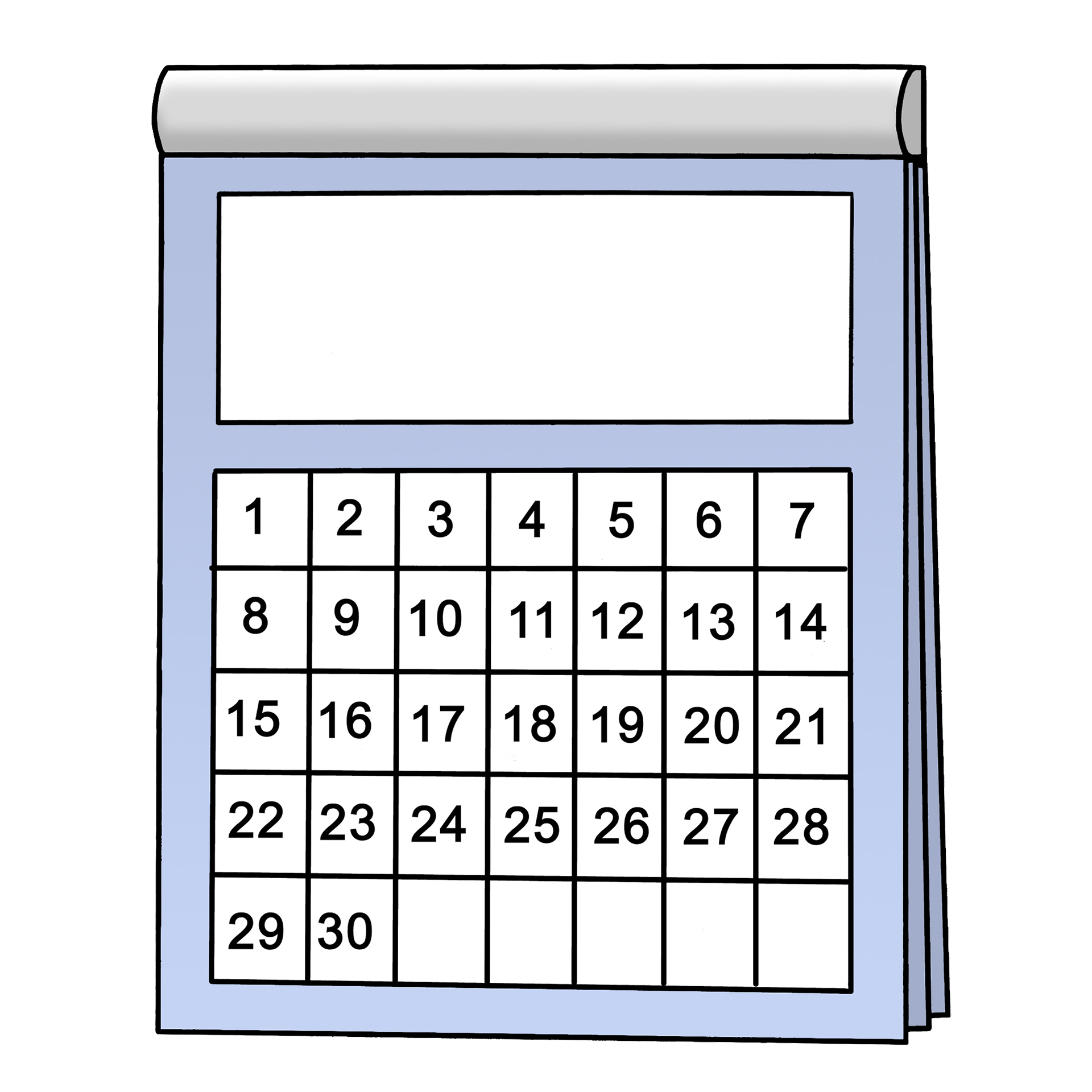 Bild zeigt einen Kalender mit 30 Tagen