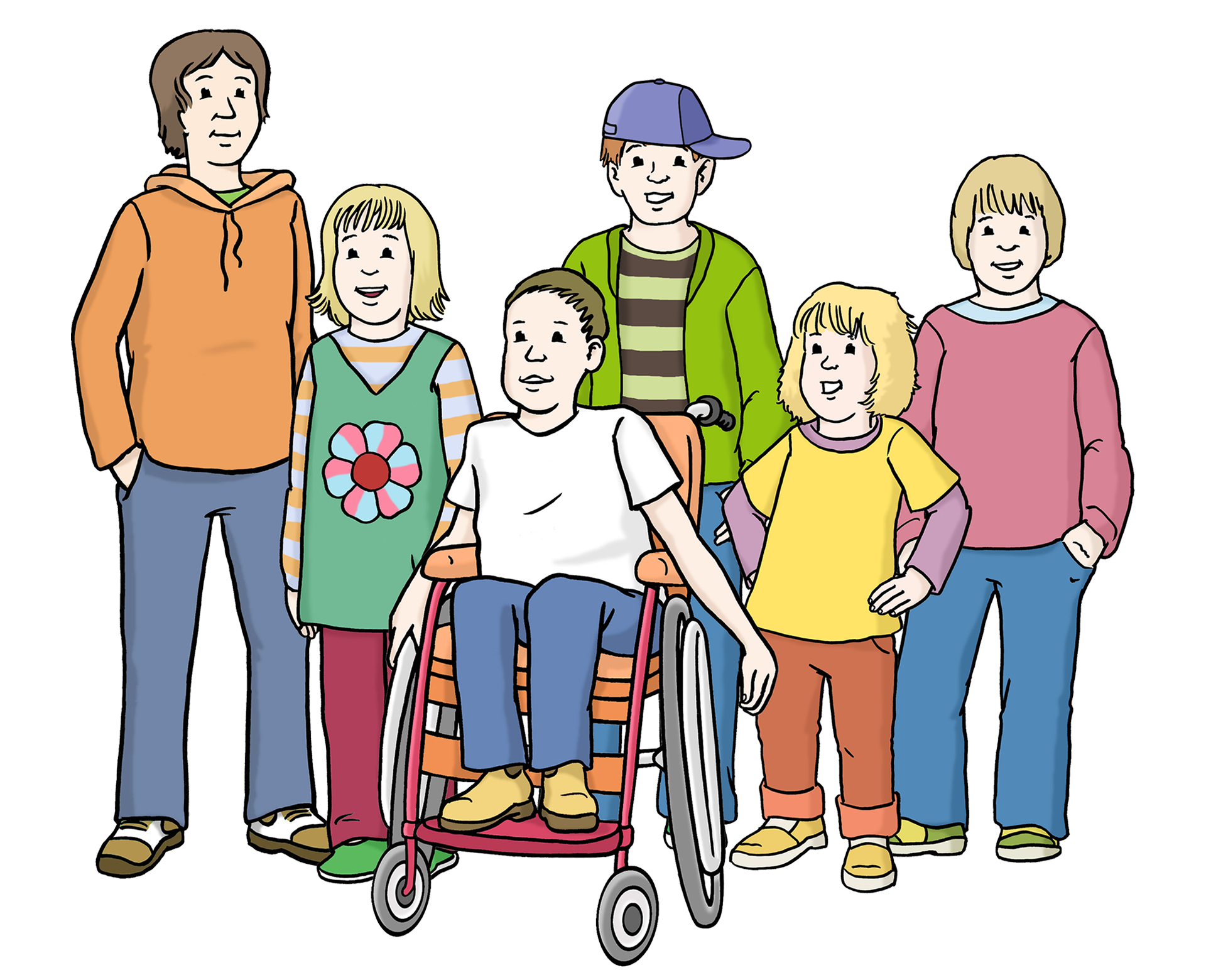 Bild zeigt eine Gruppe Kinder mit und ohne Behinderung