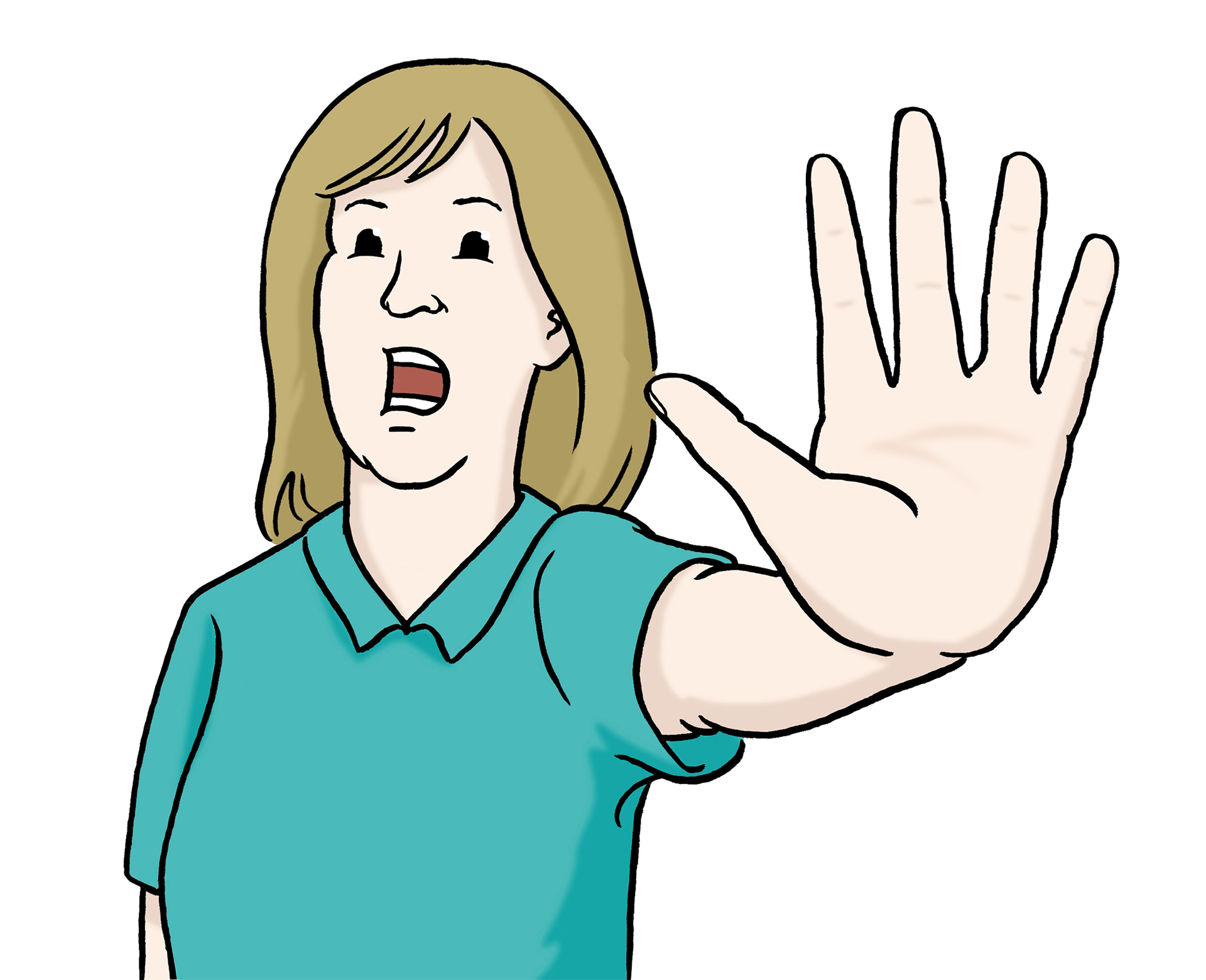 Bild zeigt eine Frau mit abwehrender Hand
