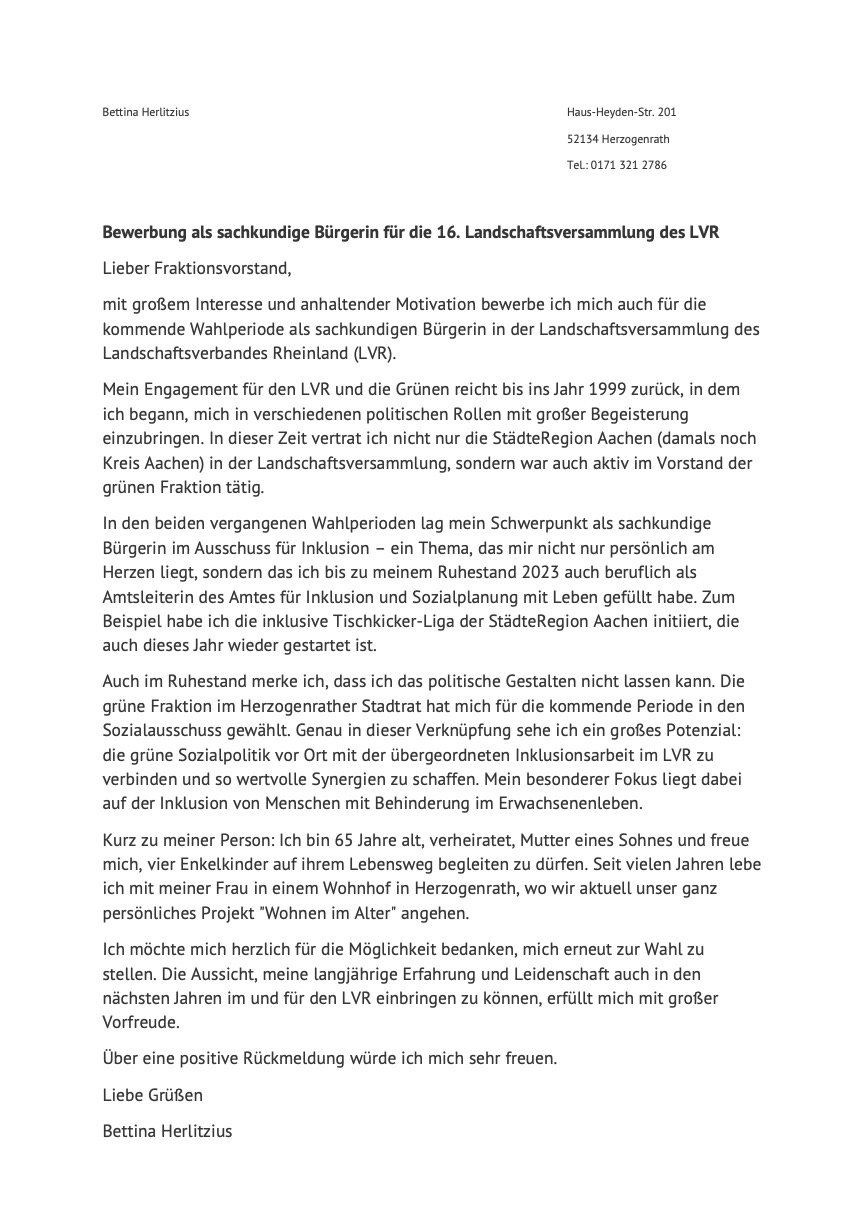 Interessensbekundung von Bettina Herlitzius