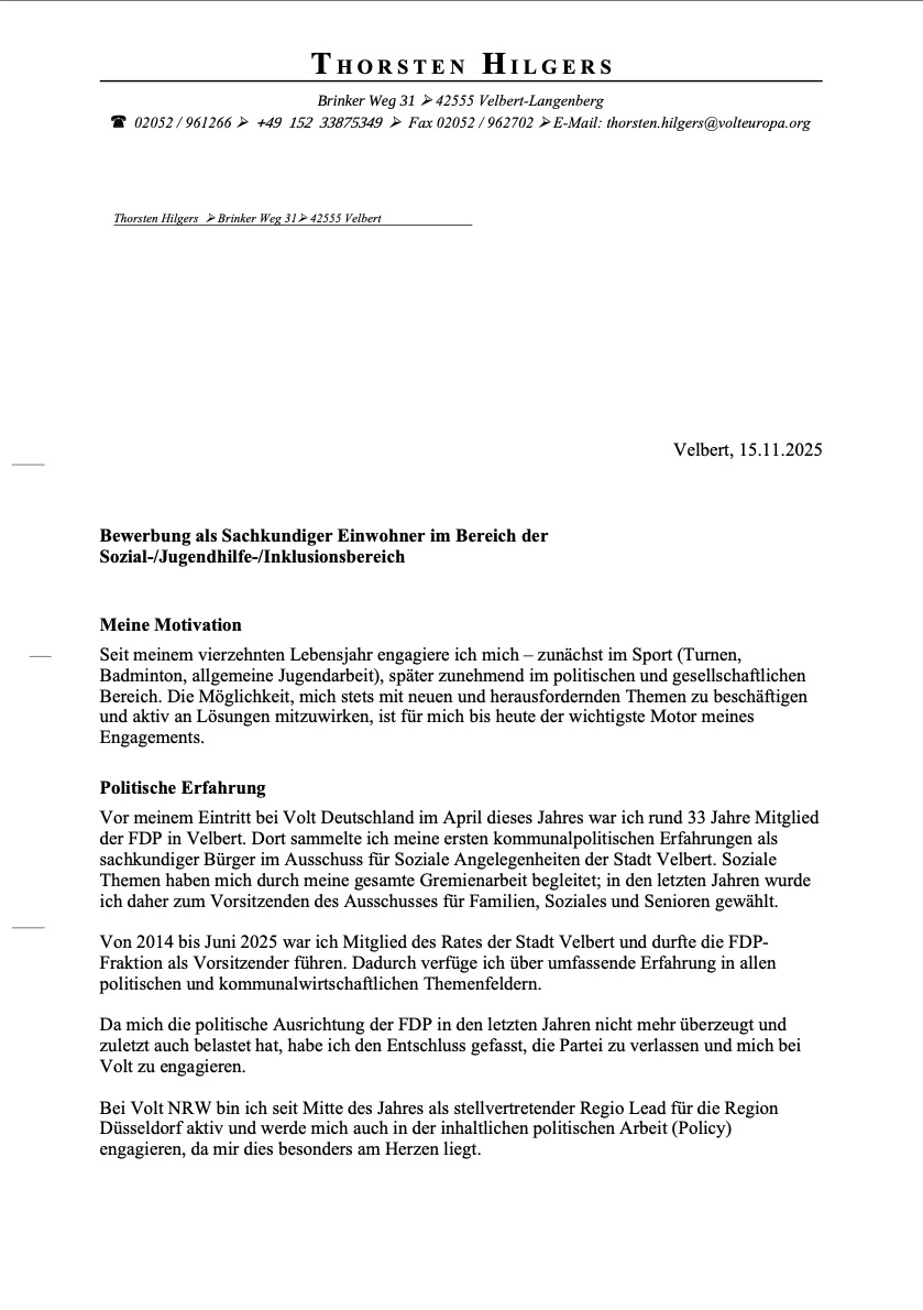 Interessensbekundung von Thorsten Hilgers