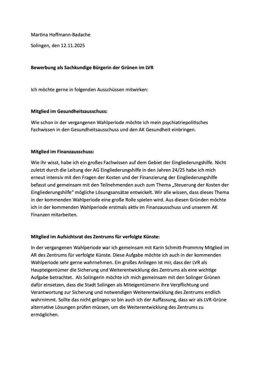 Interessensbekundung von Matina Hoﬀmann-Badache