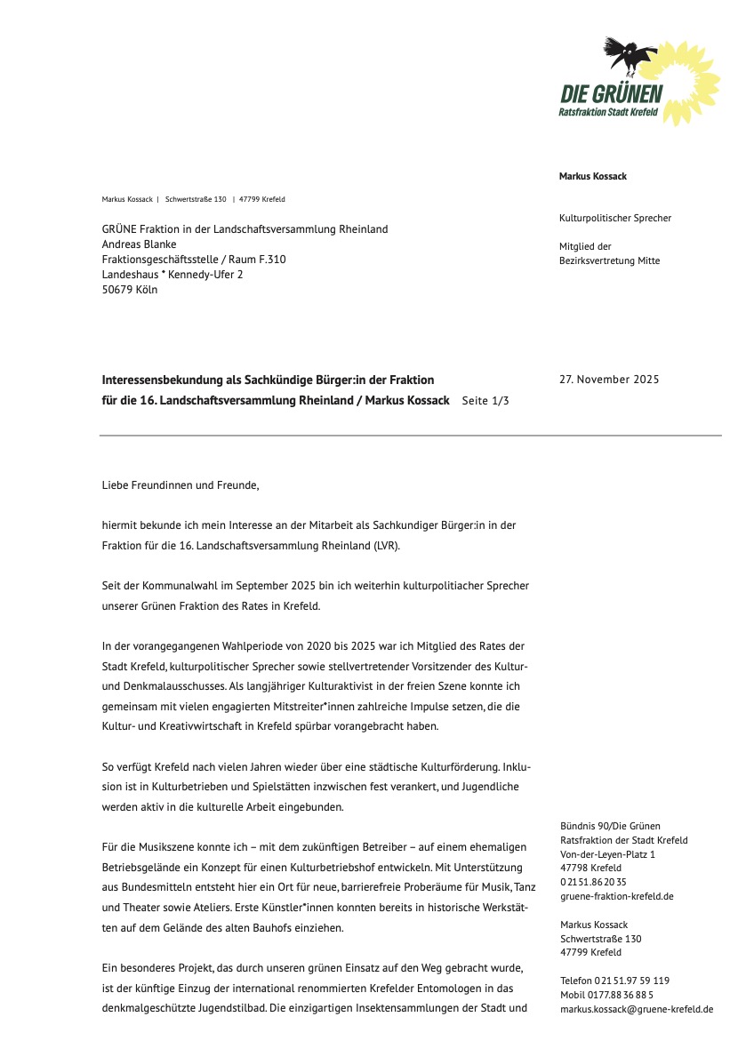 Interessensbekundung von Markus Kossack