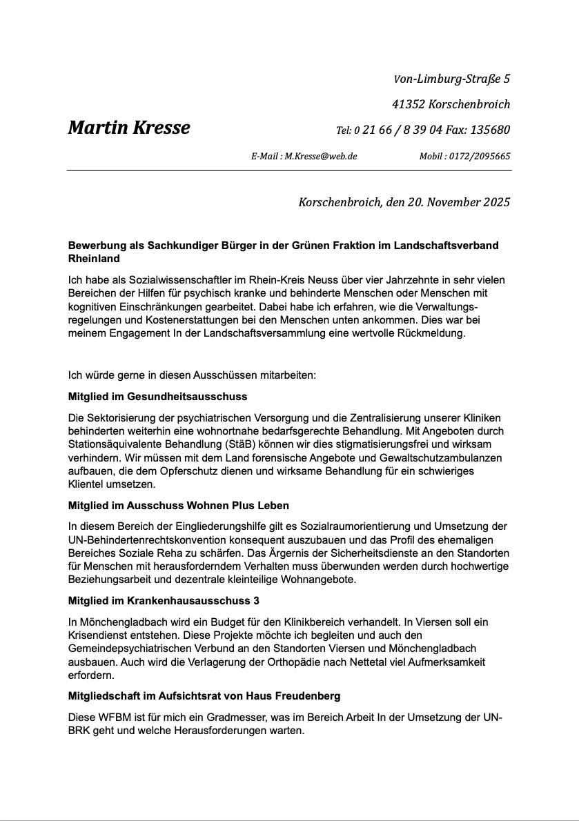 Interessensbekundung von Martin Kresse