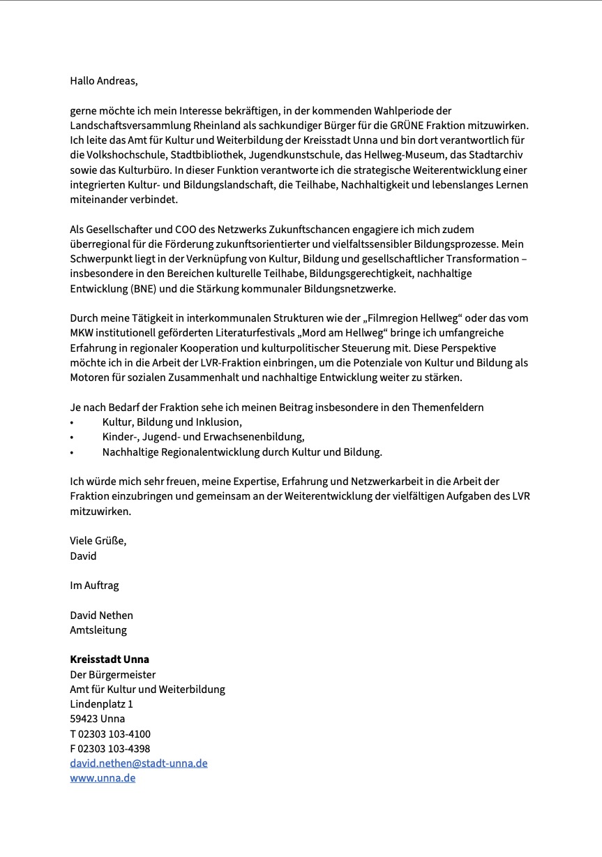 Interessensbekundung von David Nethen