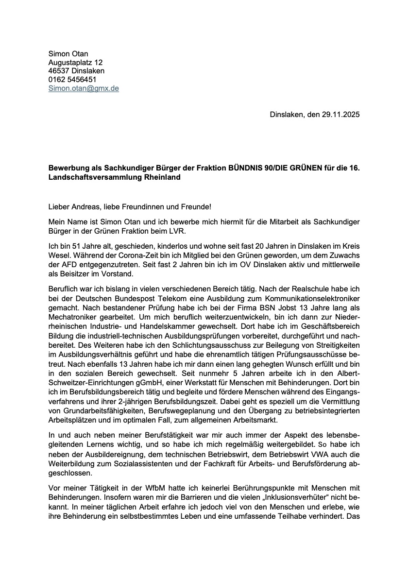 Interessensbekundung von Simon Otam