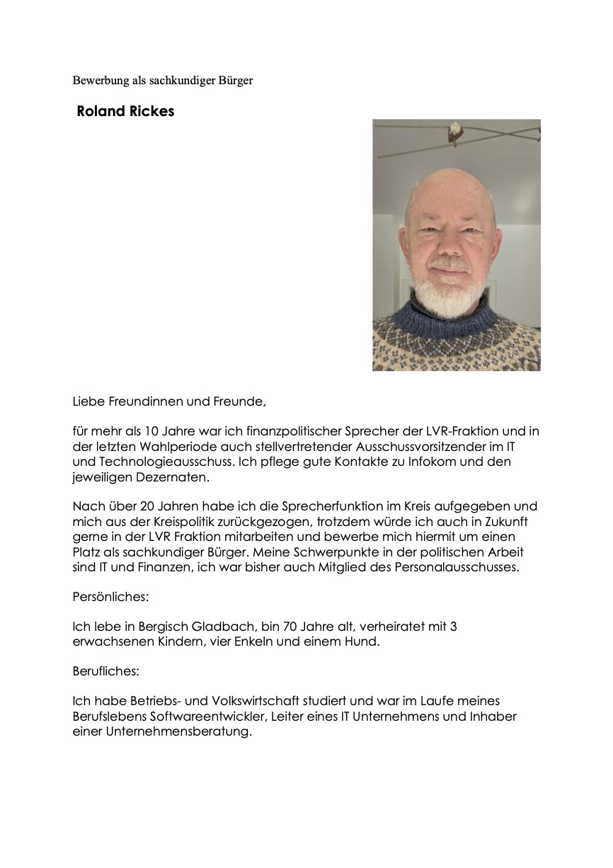 Interessensbekundung von Roland Rickes