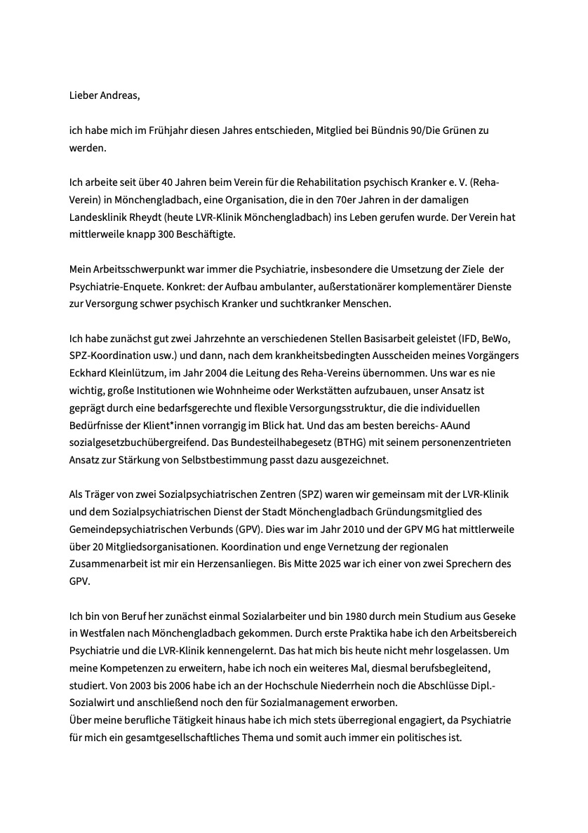 Interessensbekundung von Dieter Schax