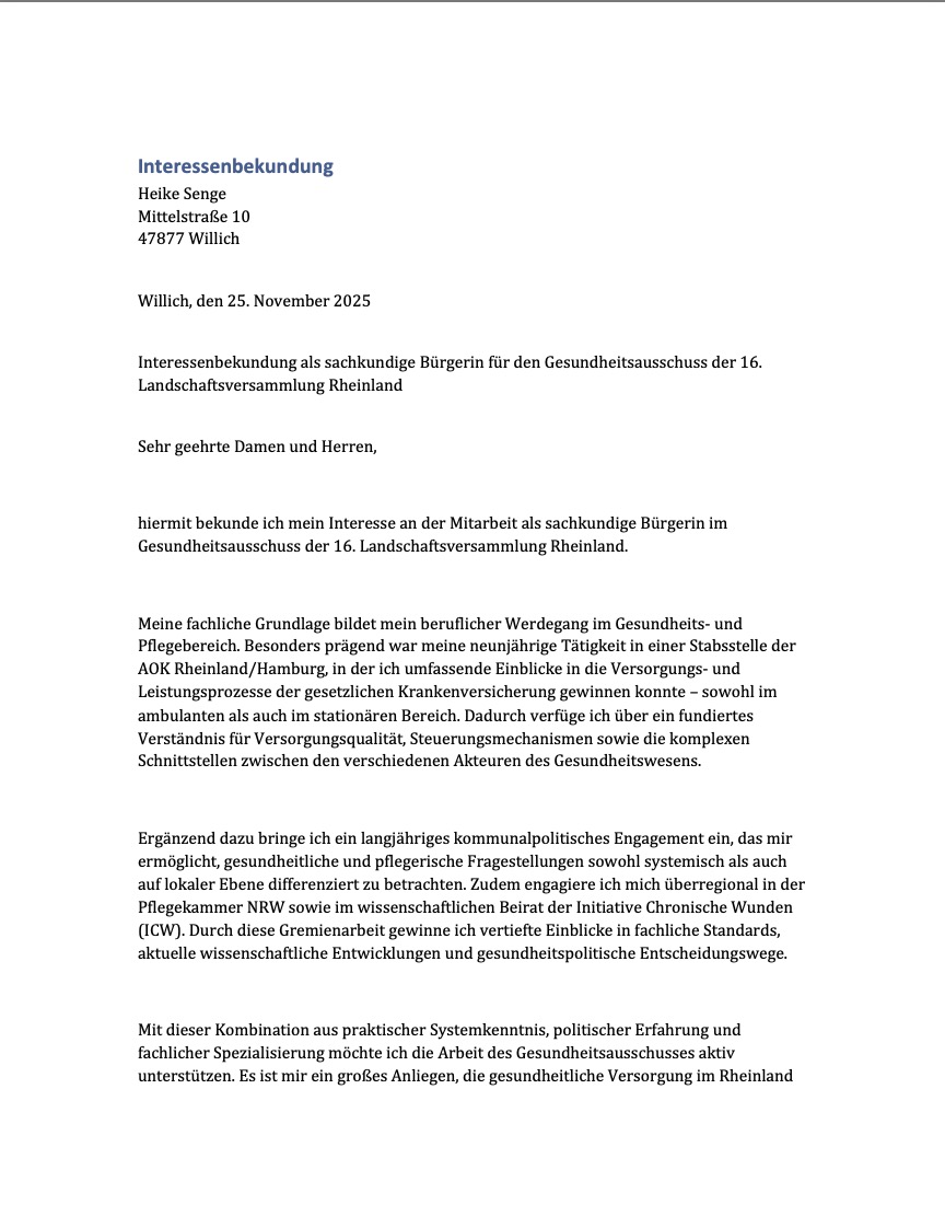 Interessensbekundung von Heike Senge