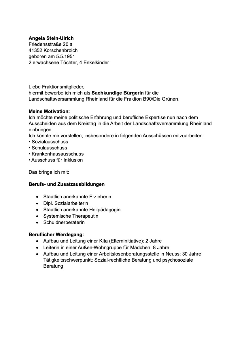Interessensbekundung von Angela Stein-Ulrich